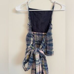 Free People Linen Plaid Tie Top